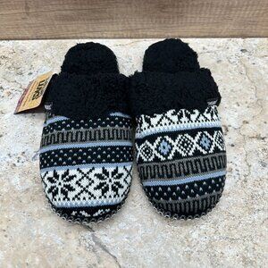 Muk Luks Slippers Womens Size L 9-10 Black Blue Knit Slides Slip Resistant NWT